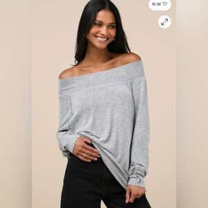 Lulu's Casual Magic Heather Grey Off-the-Shoulder Sweater Top